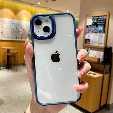 Imagem de Capa de telefone com lente cor doce sólida transparente para iPhone 12 11 13 14 Pro Max X XR XS Mini 7 8 Plus 6 SE Capa de proteção de acrílico rígido, marinho, para iPhone 12