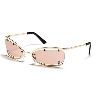 Imagem de Óculos de sol de olho de gato de metal retrô feminino hip hop tendência óculos de sol masculinos meia armação ao ar livre uv400, chá claro ouro c03, china