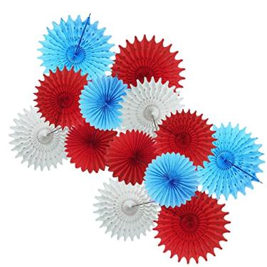 Imagem de Decorações de chá de bebê de avião/decoração de festa de gato Dr. Seuss 14 peças leques de papel de seda azul branco vermelho para decorações de carnaval de circo/festa de aniversário de avião/2019 artigos de festa de formatura de enfermeira