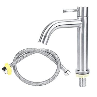 Imagem de Pilipane Torneira para pia de banheiro,torneira de banheiro de aço inoxidável, superfície escovada torneira de água para banheiro única torneira de água fria para cozinha de banheiro