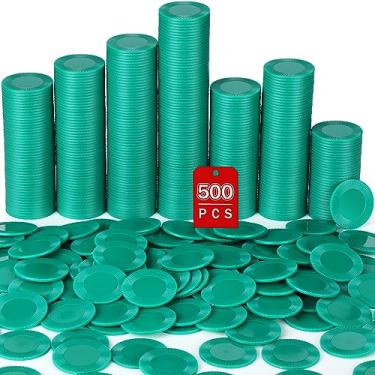 Imagem de Leitee 500 peças de fichas de pôquer de plástico 38 mm fichas de jogo interligadas fichas de jogo leves fichas de pôquer fichas de bingo fichas de bingo em branco contando fichas a granel para adultos cartão de recompensa (verde)