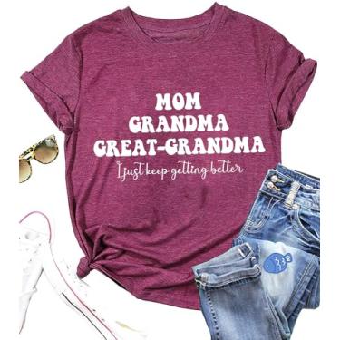 Imagem de Camiseta feminina para avó engraçada estampa fofa Blessed Grandma Mom Casual Grandma Gigi Gift Top, Roxo, vermelho, G