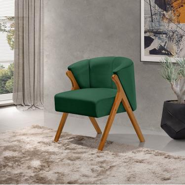 Imagem de Poltrona Luxo Moderna Luna Pés em Madeira Maciça Veludo Verde