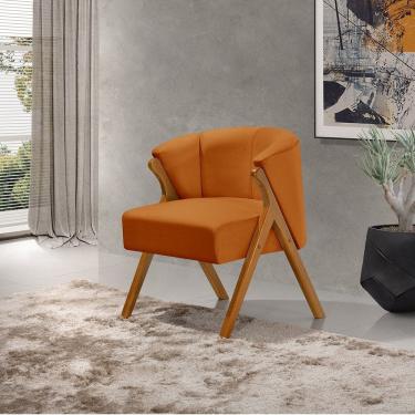 Imagem de Poltrona Luxo Moderna Luna Pés em Madeira Maciça Veludo Terracota