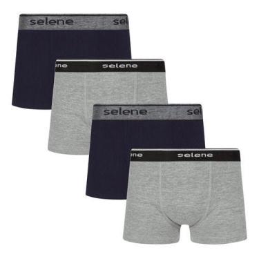 Imagem de Kit 4 Cuecas Boxer Infantil Criança Box Algodão Selene, Preta e cinza,