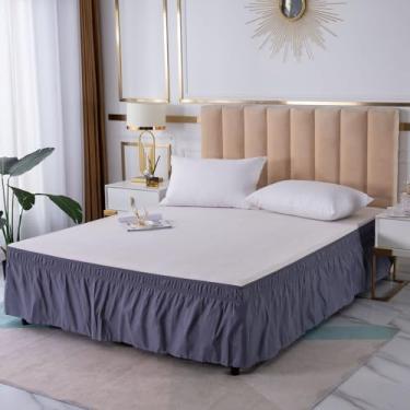 Imagem de Analwu100 Saia de cama elástica com babados, base de cama envolvente, saia de cama, capa de divã, cinza escuro, Queen: 60 x 80 + 38 cm