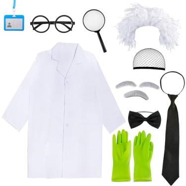 Imagem de Puteraya 12 PCS Kids Old Man Mad Scientist Costume Crazy Physicist Wig Doctor White Lab Coat Costume for Halloween Cosplay Party (7-9 Years (125cm-135cm))