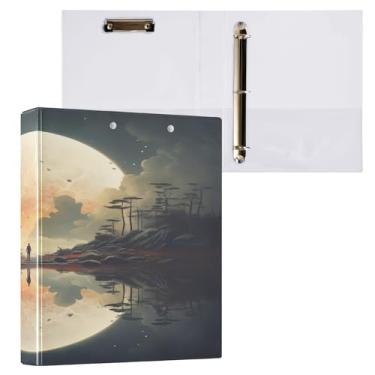 Imagem de Wassud Fichário de 3 anéis de 3 cm com clipe antiderrapante lua, pacote com 2, fichário decorativo tamanho carta para escritório em casa