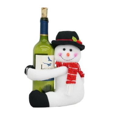 Imagem de Porta Champanhe Boneco de Neve Pelúcia Natal Chapéu Decorado e Cacheco