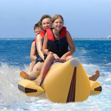 Imagem de LMJYU Barco banana inflável inflável, barco banana flutuante de PVC rebocado, instalações de surfe de lancha, brinquedos aquáticos, 3 pessoas