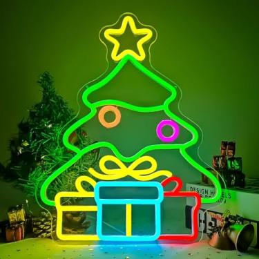 Imagem de Plug-in USB Presentes Neon Felizes Decoração LED Pingente Sinal Luz Árvore Sinos Sign com Brilho Ajustável Materiais de Embalagem Exquisita