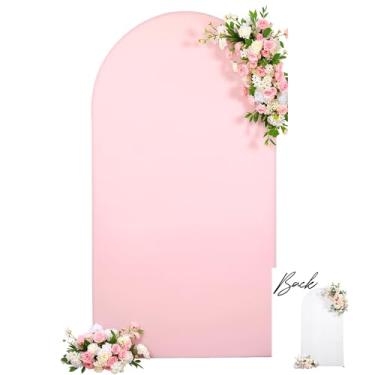 Imagem de Capa de fundo de arco rosa branco 2,5 m para festa de aniversário, balão, capa elástica para casamento, rosa, branco, elastano, banquete, chá de bebê, pano de fundo, decoração de fotos