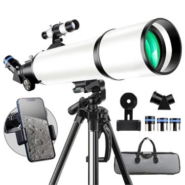 Imagem de Telescópio, telescópio para adultos de alta potência, abertura GALAEYES de 80 mm 600 mm FL com AZ de metal, suporte de telefone e bolsa portátil