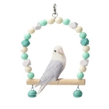 Imagem de Balanço de pássaro de madeira para calopsitas, papagaio, brinquedos pendurados, periquitos, suportes de gaiola, playground, acessórios de academia, brinquedo de escalada de sino de contas coloridas para periquitos, conures e periquitos (verde)