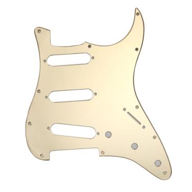 Imagem de Musiclily 11 Furos Escudo SSS Pickguard Strato para Guitarra Fender EUA/Mexicana Made Stratocaster Standard Estilo Moderno, 1 Camada Espelho de Dourado