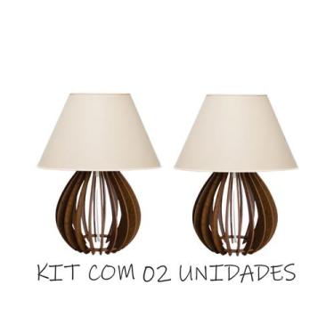 Imagem de Kit 02 Abajures Luminária Bola Mdf Marrom - MEGAPLAST, Bege