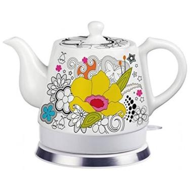 Imagem de Chaleira Elétrica 1.2L com Desligamento Automático, Ceramica, 1000W, Floral, 110v, FIXTUREDISPLAYS, Branco