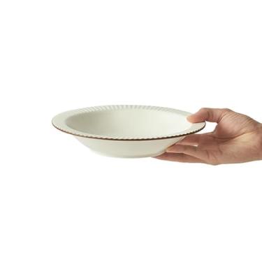 Imagem de Pratos e pratos redondos esmaltados, utensílios de mesa de textura minimalista para uso doméstico - prato de sopa de 21,6 cm - branco pérola