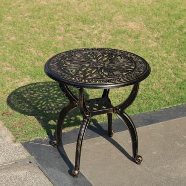 Imagem de KAILI Mesa lateral de alumínio fundido para ambientes externos, quintal, piscina, interior, fácil manutenção e resistente ao clima, mesa de centro de varanda, mesa de bistrô (18,5 redondos)