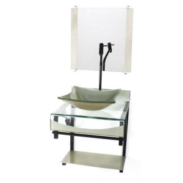 Imagem de Gabinete de vidro 40cm para banheiro curvado duplo pp cuba quadrada ch