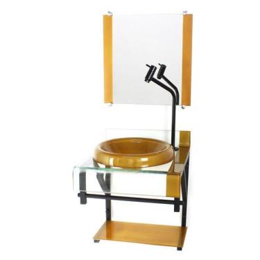 Imagem de Gabinete de vidro 40cm para banheiro curvado duplo pp cuba chapéu dour