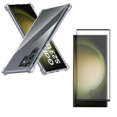 Imagem de Capa Capinha Anti Impacto + Película de Vidro Temperado 3D Para Galaxy S23 Ultra Tela De 6,8 Polegadas - (Bluepink)