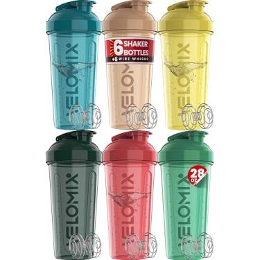 Imagem de VELOMIX Pacote com 6 - Garrafa coqueteleira de proteína de 800 ml para misturas de proteína - batedor de 6 x arames | Coqueteleira à prova de vazamento para shakes de proteína | Pacote de garrafa
