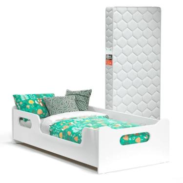 Imagem de Cama Infantil Com Grade Proteção E Colchão Branco
