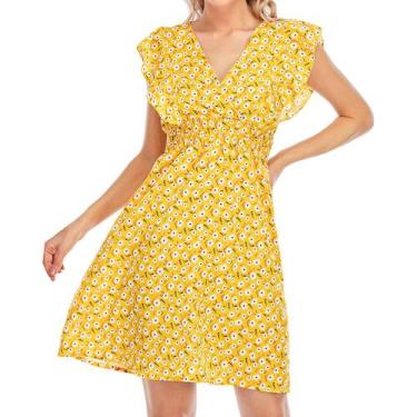 Imagem de Vestido feminino novo verão casual com decote em V multicolorido com e