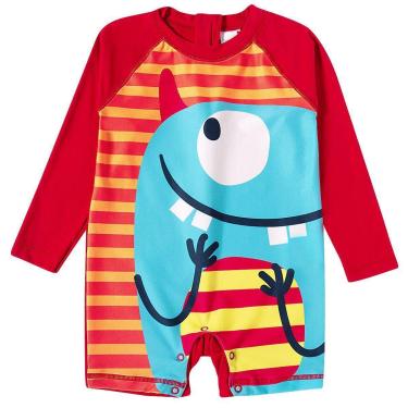 Imagem de Macaquinho Praia Infantil Proteção UV Monstro Divertido Vermelho Tip Top-Masculino