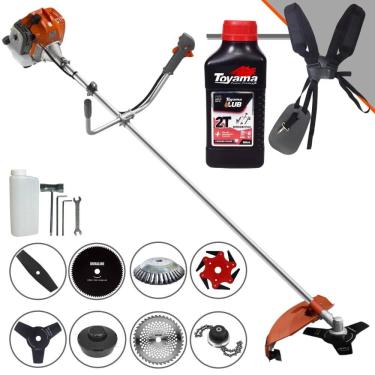 Imagem de Roçadeira Profissional Tekna RL520AC-G2 À Gasolina 52cc Para Todos os Tipos de Trabalho Com Carretel Nylon + Kit 7 Lâminas de Cortes + ÓLEO TOYAMA
