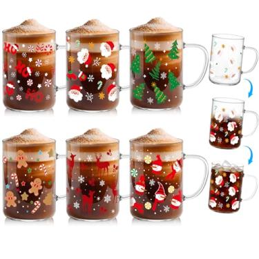 Imagem de Potchen Conjunto de 6 canecas de vidro de Natal de 473 ml, canecas de café de Natal que mudam de cor, xícaras de café fofas de Natal a granel com alça, presentes de vidro de Natal para mulheres