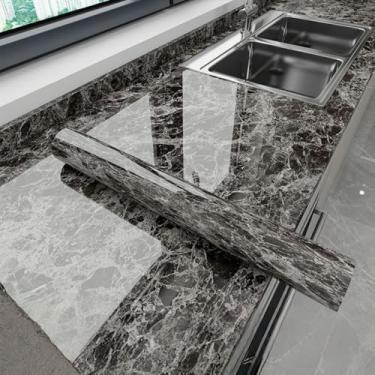 Imagem de Papel de parede cozinha bancada película protetora mármore PVC folha de alumínio à prova de óleo à prova de umidade resistente a altas temperaturas autoadesivo opaco preto gelo rock 40 * 1000 cm