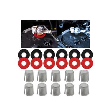 Imagem de Alieemo 10 peças de calços de terminal de bateria de carro com 12 arruelas, kit de reparo de poste de bateria, tampas de calço de terminal de chumbo anticorrosão universais para extremidades soltas em