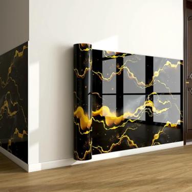 Imagem de Papel de parede de imitação de grão de madeira com textura de mármore de folha dourada autoadesivo à prova d'água e à prova de umidade para sala de estar banheiro e cozinha renovação obsidiana 40