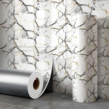 Imagem de Papel de parede dourado imitação de azulejo de cerâmica efeito de mármore autoadesivo à prova d'água para paredes de cozinha e banheiro preto e branco padrão de rachaduras 40 * 300 cm