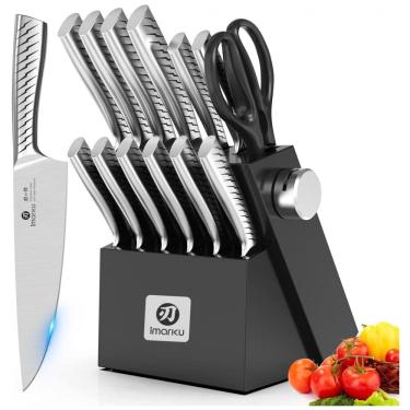 Imagem de Conjunto de Facas imarku 14 Peças com Bloco Preto Aço Inoxidável Alto Carbono