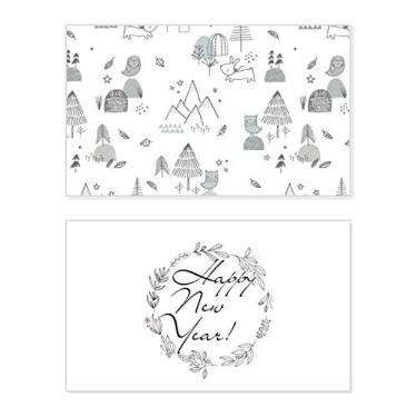 Imagem de Cartão de felicitações com mensagem de abençoado pássaro estrela grama árvore Ano Novo