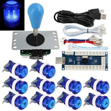 Imagem de SJ@JX Kit de botões de Arcade Game Stick DIY com logotipo LED Joystick de 8 vias, codificador USB, controlador para PC MAME Raspberry Pi azul