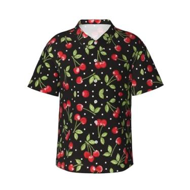 Imagem de Xiso Ver Camisa havaiana masculina manga curta casual camisa de praia casual de botão para festa de verão na praia, Cereja vermelha doce, XXG
