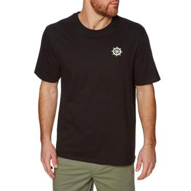 Imagem de Camiseta masculina básica clássica de manga curta bordada com roda náutica masculina, Preto, XXG