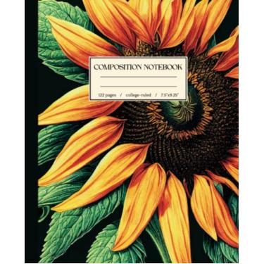 Imagem de Caderno de composição pautado na faculdade: ilustração botânica vintage de girassol | Diário estético floral fofo para meninas, adolescentes, mulheres | Presente de artistas e jardineiros