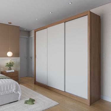 Imagem de Guarda-Roupa Casal 3 Portas Correr Montclair 100% MDF 6 Gavetas com Porta-Jóias Canella/ Off White