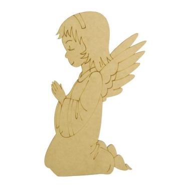 Imagem de Pacote Com 5 Enfeite de Parede Aplique Anjo G 22x40 Laser Mdf Madeira 