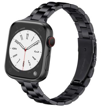 Imagem de Pulseira de Relógio Lenrao em Aço Inoxidável Preto - Compatível com Ap