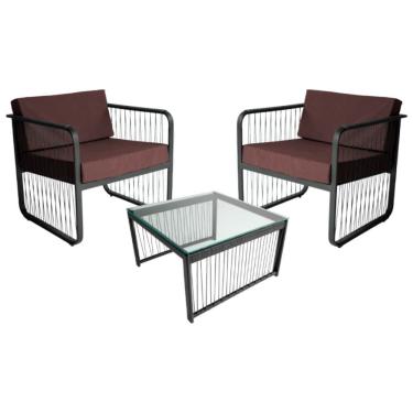 Imagem de Conjunto 2 Poltrona e 1 Mesa de Centro Santiago em Alumínio e Fibra Sintética Acesse Móveis