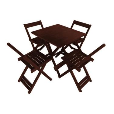 Imagem de Mesa Bar 70x70 com 4 Cadeiras Dobráveis Madeira Imbuia - FJ MADEIRAS