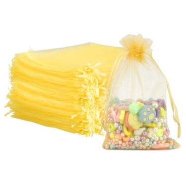 Imagem de Sacos de organza, sacos de organza 10 x 15 cm, 100 peças, pequeno cordão de malha, bolsa de lembrancinha dourada transparente para festa de casamento, bolsa de presente de malha, mini bolsa de doces
