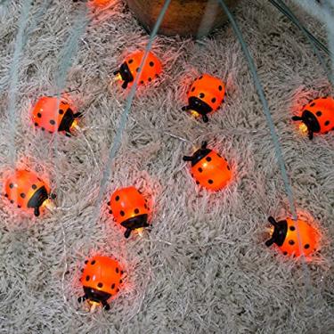 Imagem de Cordão de luzes de fada Uonlytech Ladybugs à prova d'água, 20 LEDs para ambientes internos e externos, jardim, quarto, decoração de festa de aniversário, suprimentos sem baterias, 20 m