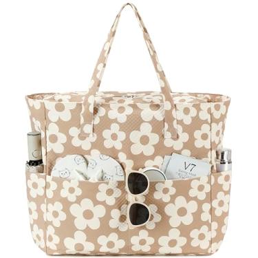 Imagem de LEDAOU Bolsa de praia feminina à prova d'água à prova de areia, bolsa de piscina com zíper para academia, compras, viagem, com bolso molhado, Flor grande, marrom, Large, Bolsa de praia feminina